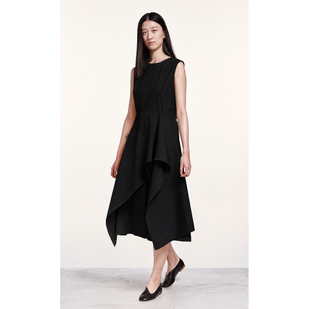 Marimekko Alfrina Solid Dress Womens 36 Black Asymmetrical‎ Draped Scandi Chic
